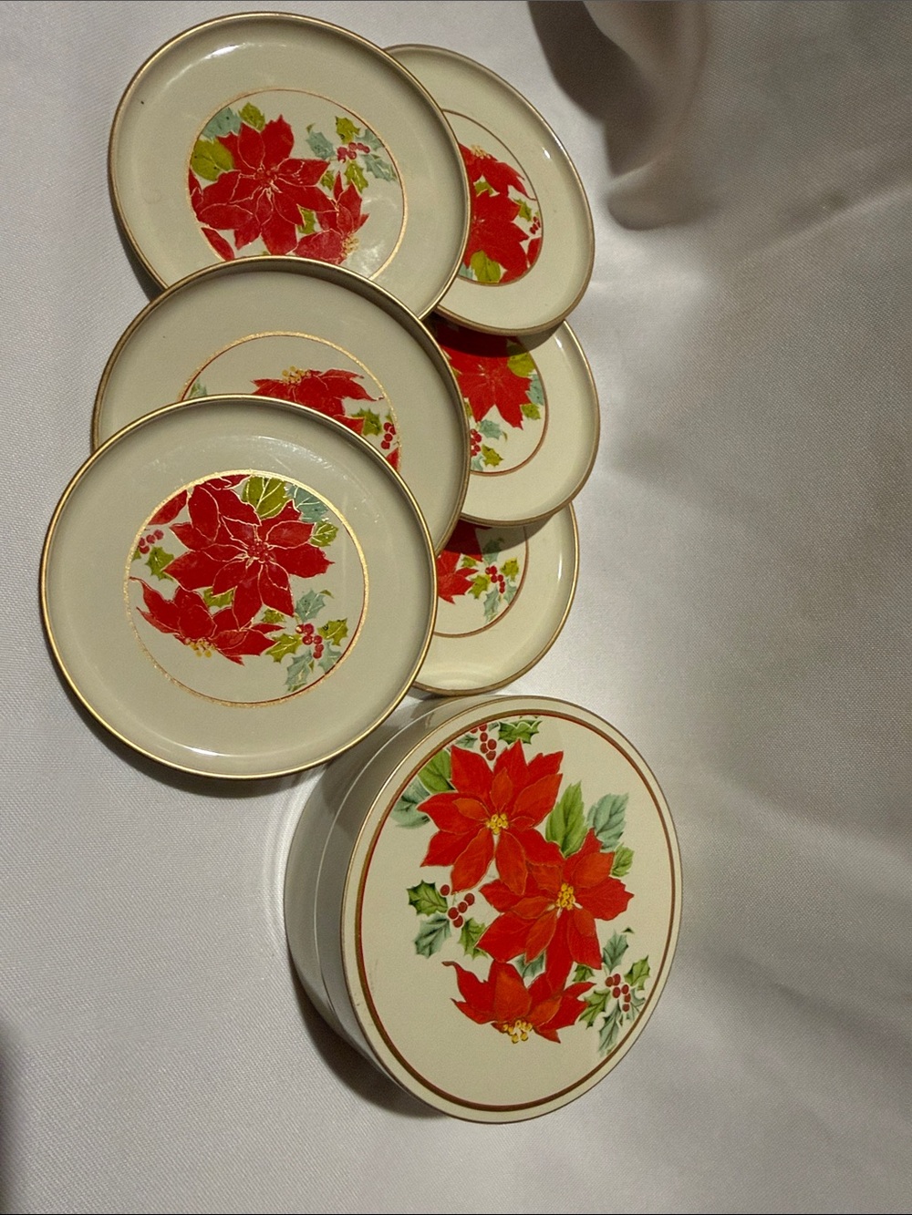 🌸3/$20🌸 Vintage Otagiri Holiday Poinsettia Coasters (6) with case